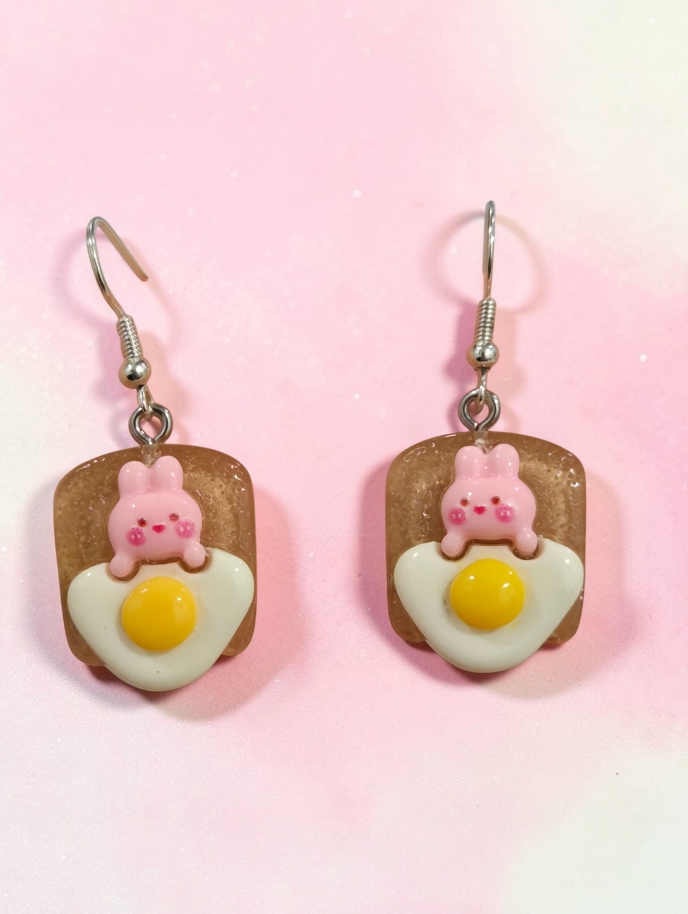 Handmade Bunny Sunny Side Toast Earrings | Kawaii Statement Y2K Jewelry - Picture 5 of 5